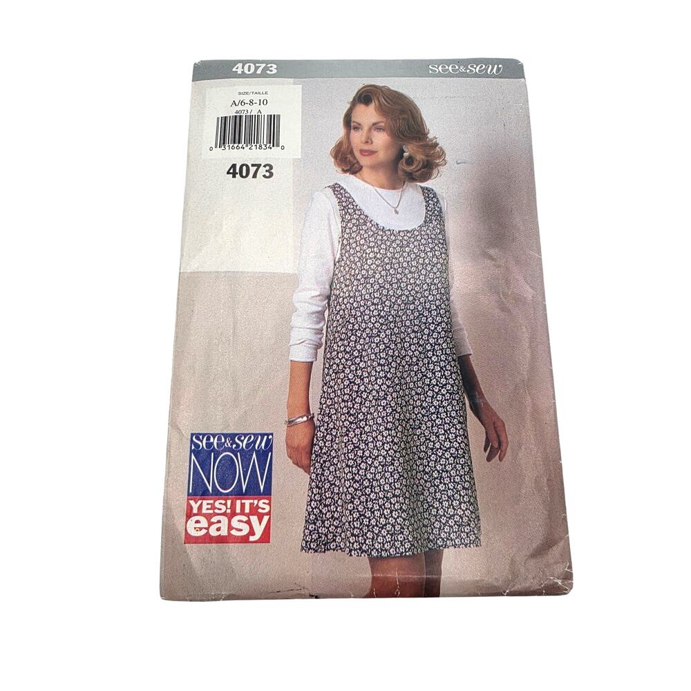 1995 See & Sew Now 4073 Pattern Misses Jumper Top Size 6 8 10 Vintage